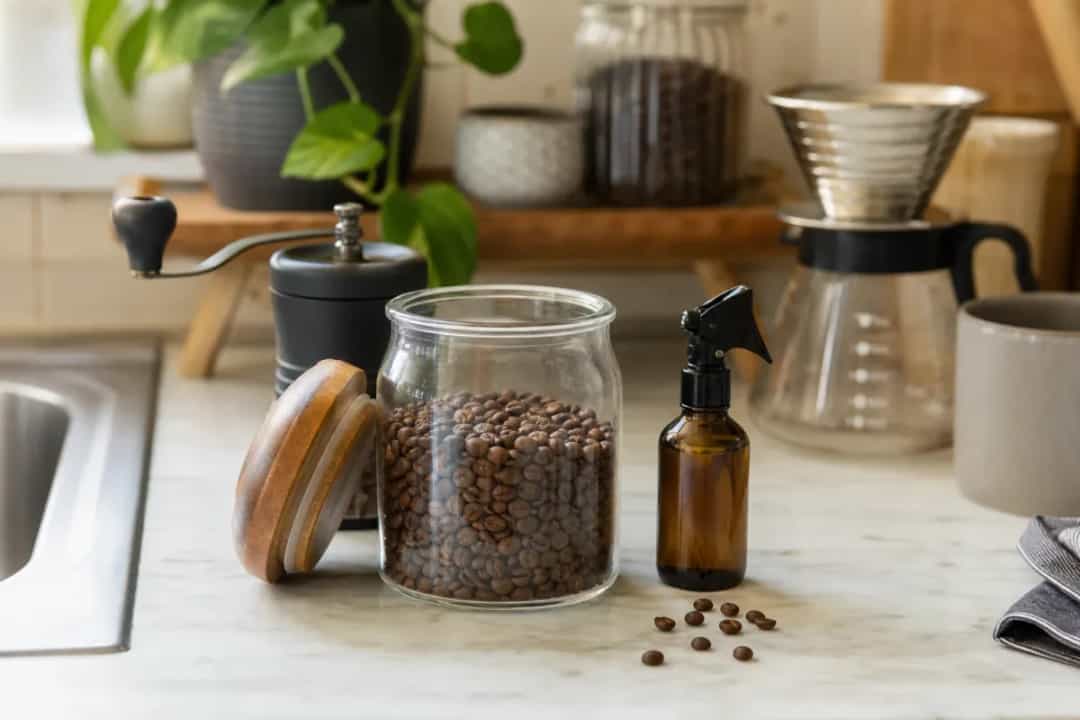 Editorial photo: Anti-Static Moisture Technique for Coffee Beans (tips tricks tip) — realistic home-kitchen scene with visible tools and ingredients in natural