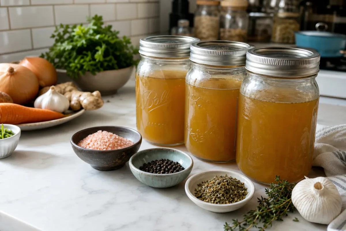Editorial photo: Avoid This Salt Mistake for Clear Bone Broth (quick fixes tip) — realistic home-kitchen scene with visible tools and ingredients in natural lig