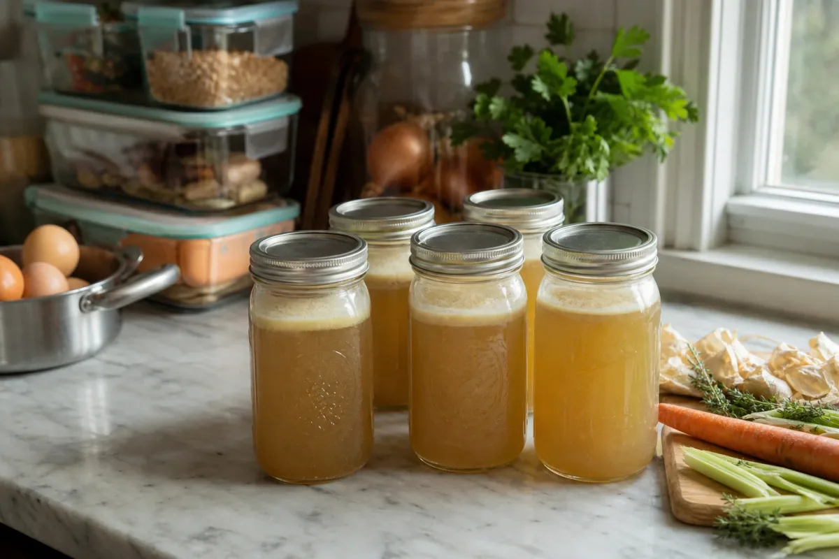 Editorial photo: Why Is My Chicken Bone Broth Cloudy? (quick fixes tip) — realistic home-kitchen scene with visible tools and ingredients in natural light