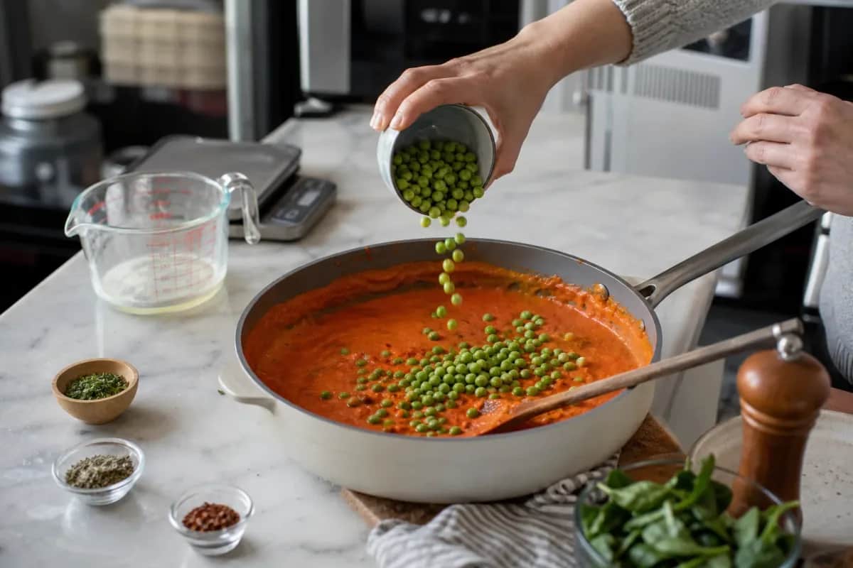Editorial photo: How to Fix Broken Pasta Sauce in Seconds (quick fixes tip) — realistic home-kitchen scene with visible tools and ingredients in natural light