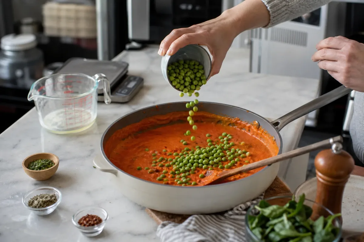Editorial photo: How to Fix Broken Pasta Sauce in Seconds (quick fixes tip) — realistic home-kitchen scene with visible tools and ingredients in natural light