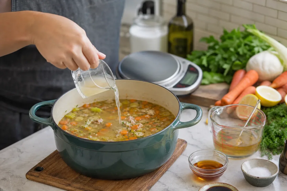 Editorial photo: How to Fix Salty Soup Without Adding Water or Potato (quick fixes tip) — realistic home-kitchen scene with visible tools and ingredients in nat