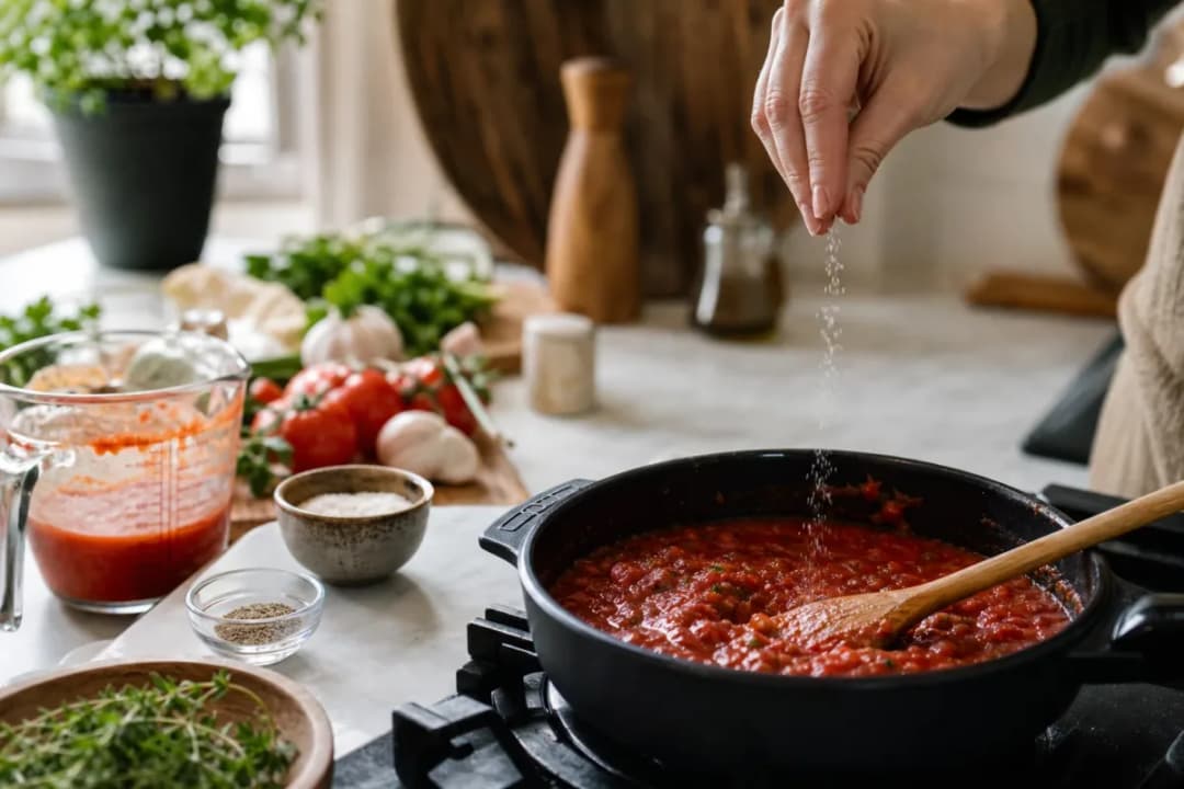 Editorial home-kitchen photo illustrating How to Fix Bitter Sauce or Coffee (tips tricks tip), realistic tools and ingredients in natural light