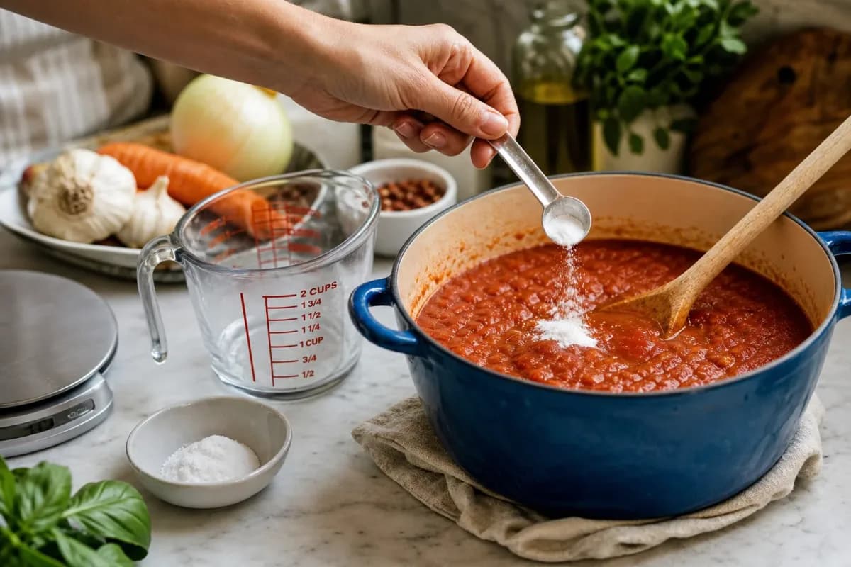 Measuring cup and kitchen scale with ingredient portion for accurate cooking conversion
