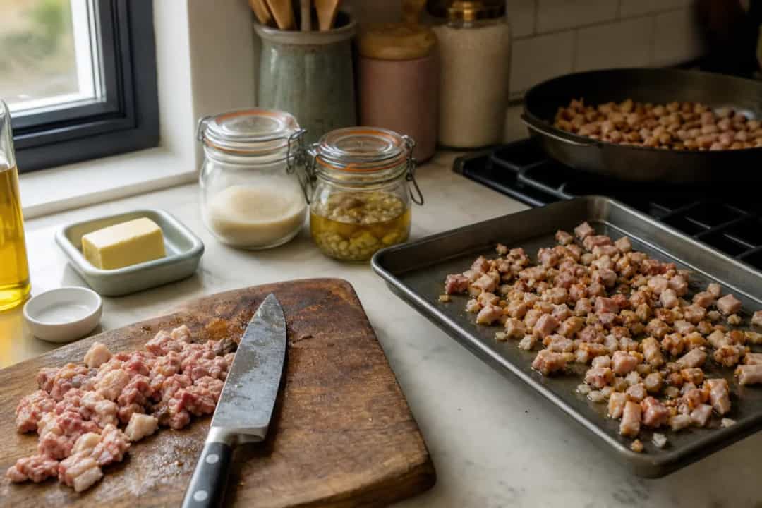 Editorial photo: How to Render Duck Fat Without Burning (tips tricks tip) — realistic home-kitchen scene with visible tools and ingredients in natural light