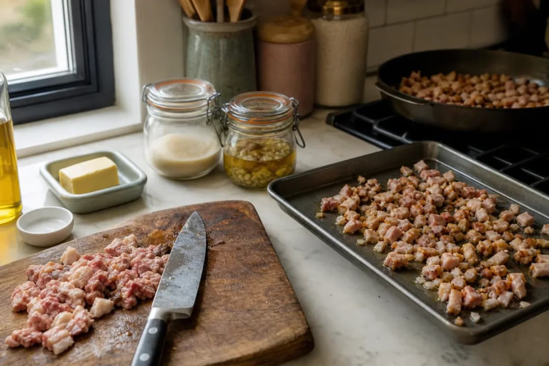 Editorial photo: How to Render Duck Fat Without Burning (tips tricks tip) — realistic home-kitchen scene with visible tools and ingredients in natural light