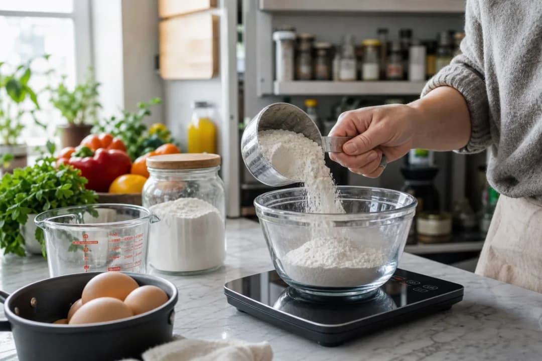 Editorial home-kitchen photo illustrating Why Did My Cake Sink in the Middle? (tips tricks tip), realistic tools and ingredients in natural light