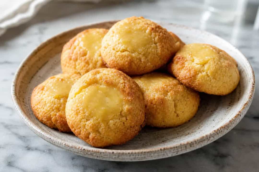Plated Albanian Ballokume cookies showcasing a golden-brown color and crumbly texture.
