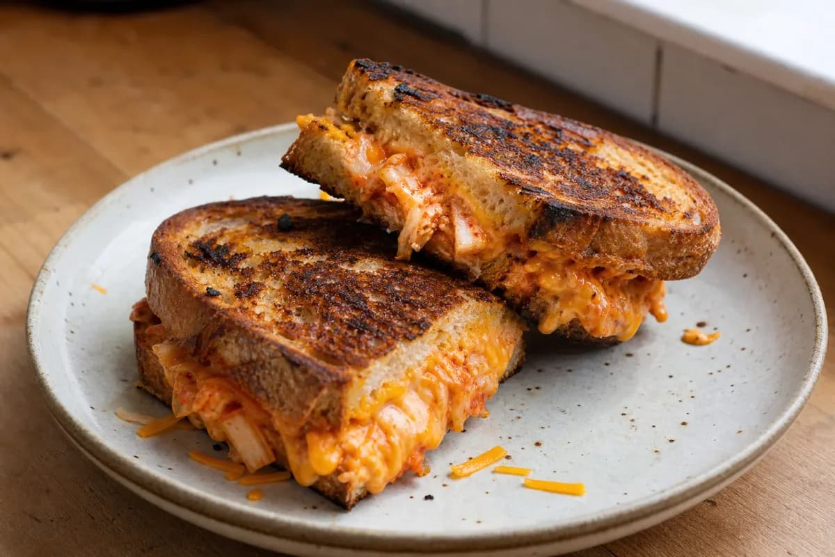 Asian Fusion Kimchi Grilled Cheese Sandwich with Spicy Mayo
