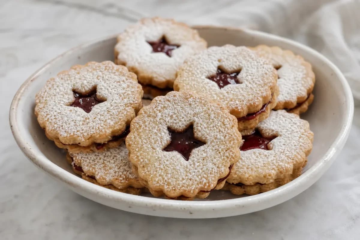 Austrian Linzer Cookies with Raspberry Jam and Almonds