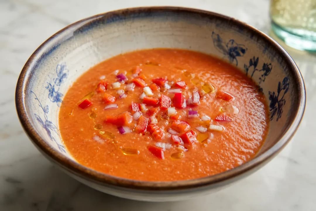 Authentic Andalusian Gazpacho with Fresh Vegetables and Herbs