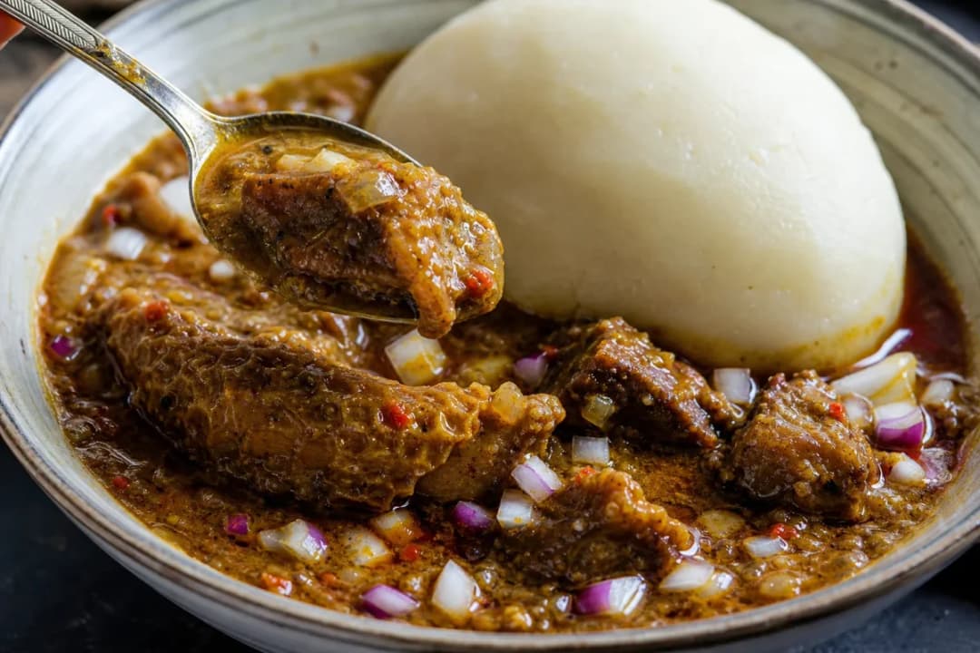 Authentic Nigerian Ogbono Soup with Tender Pounded Yam