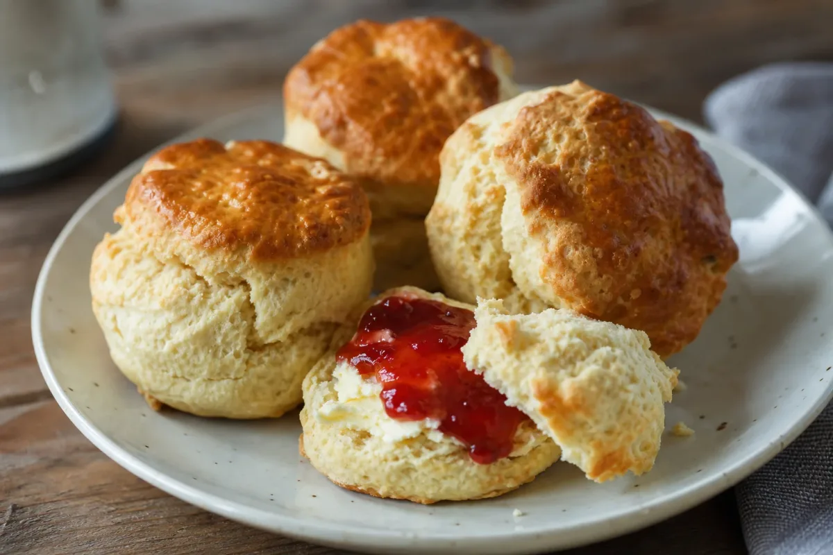 British Scones with Clotted Cream and Strawberry Jam for Tea