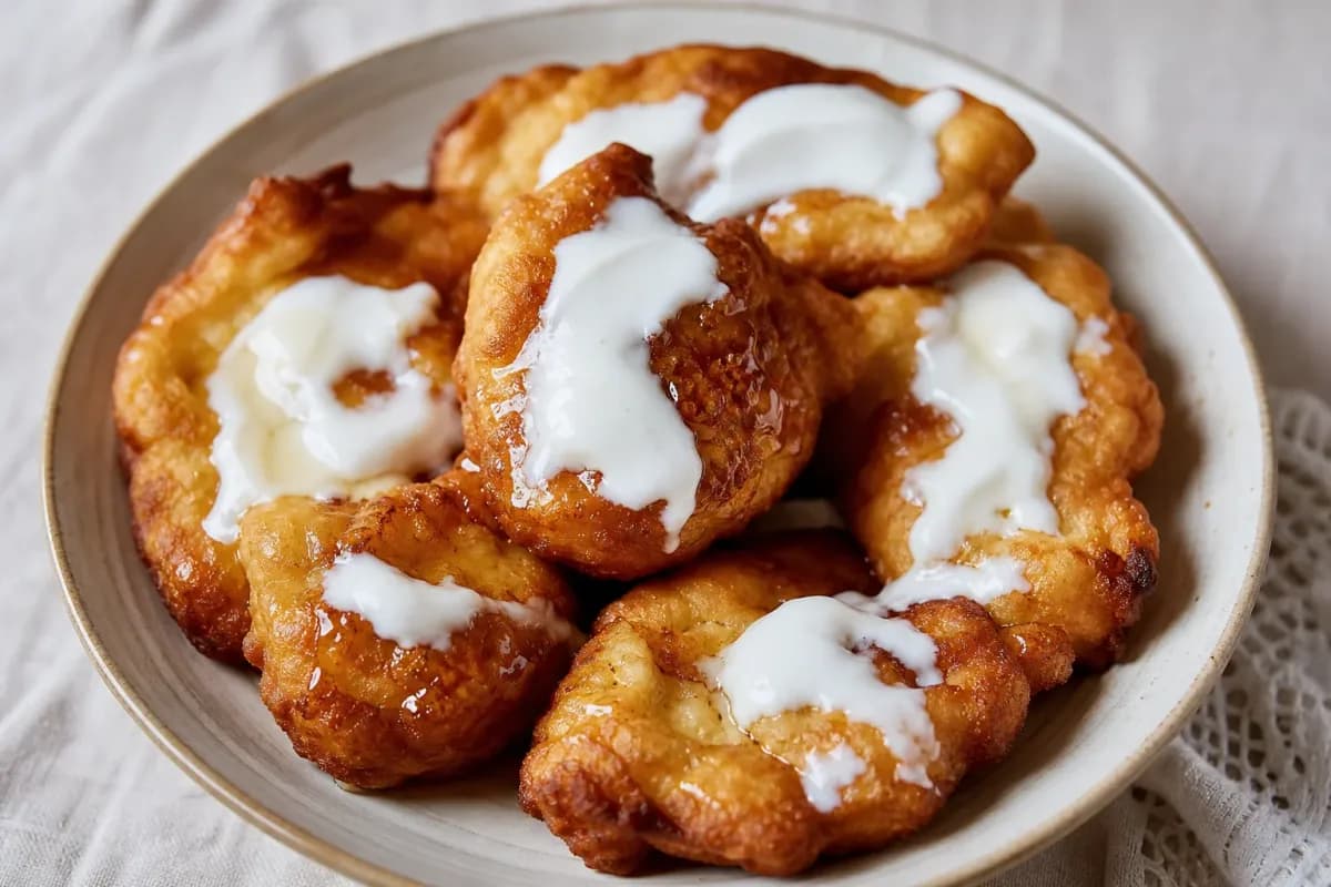Bulgarian Mekitsi Fried Dough with Yogurt and Honey Drizzle
