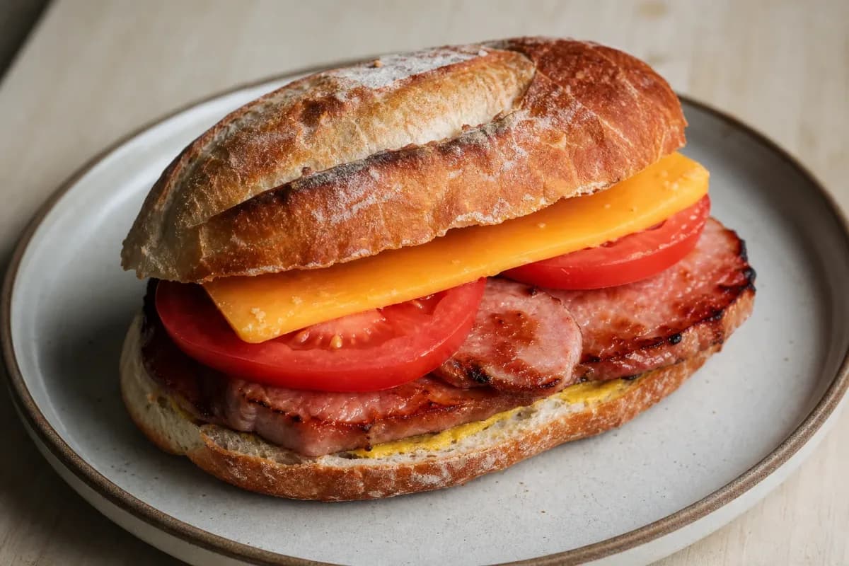 Canadian Peameal Bacon Sandwich with Mustard and Fresh Bread
