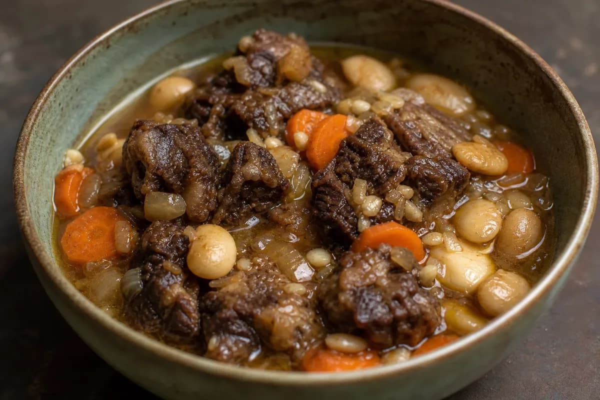 Caribbean Jamaican Oxtail Stew with Butter Beans and Vegetables