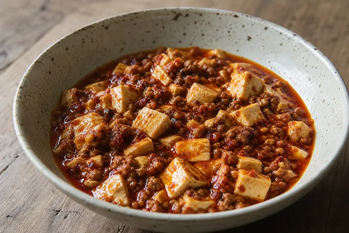 Chinese Mapo Tofu with Ground Pork and Sichuan Pepper Flavor