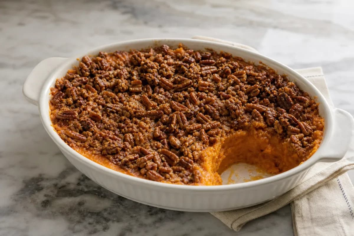 Classic Sweet Potato Casserole with Pecan Topping