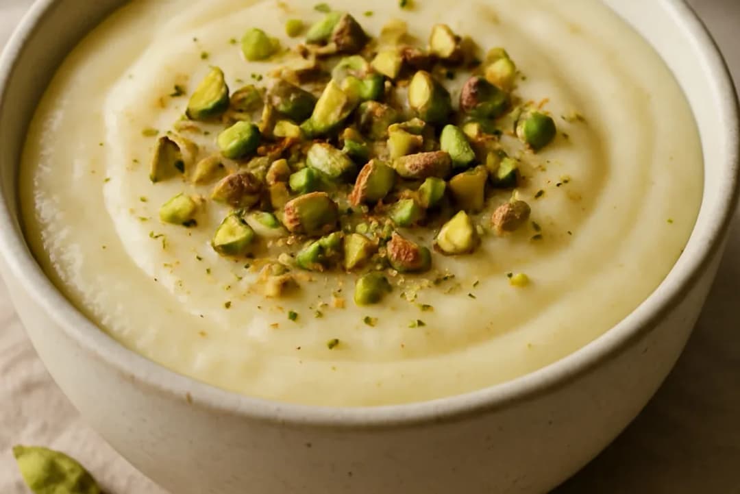 Creamy Firnee Milk Pudding with Cardamom and Pistachios