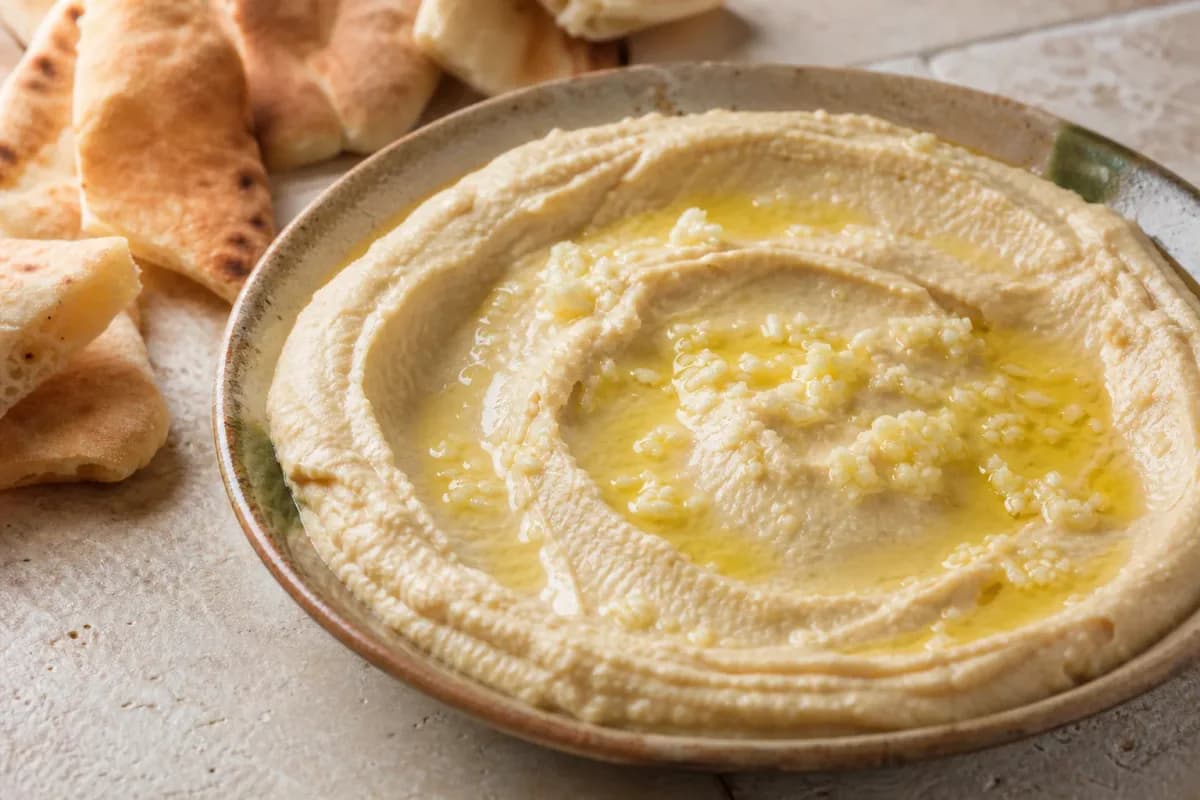 Creamy Lebanese Hummus with Tahini and Warm Pita Bread