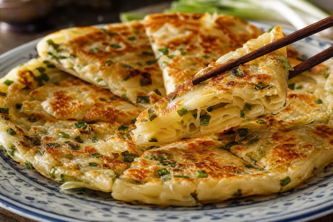 Crispy Taiwanese Scallion Pancakes with Flaky Layers
