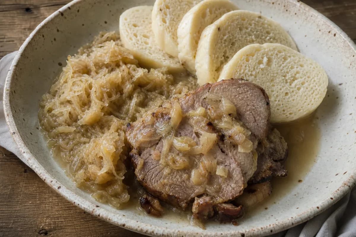 Czech Vepřo Knedlo Zelo – Roast Pork with Dumplings and Sauerkraut