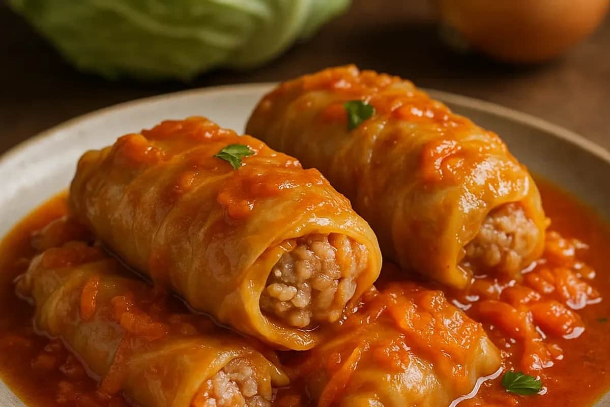 Delicious Cabbage Rolls Cooked in Tomato Sauce — dinner recipe, beautifully plated and ready to serve