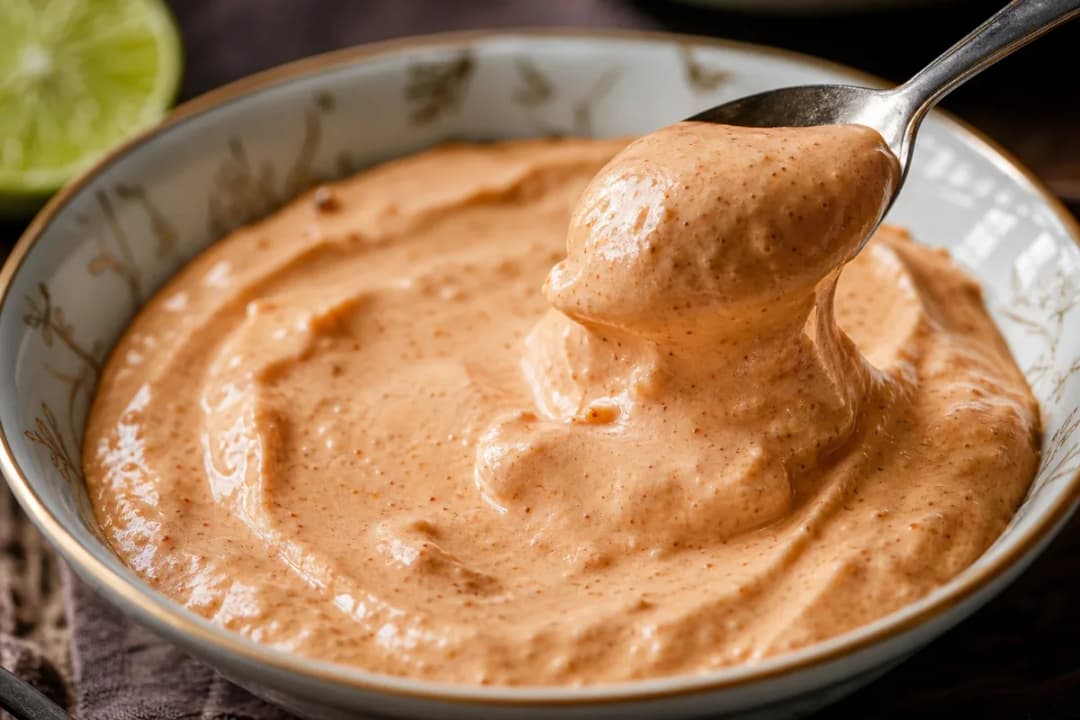 Close-up of Easy Homemade Chipotle Sauce with Creamy Texture and Smoky Flavor, plated dish with natural food texture (dinner recipe)