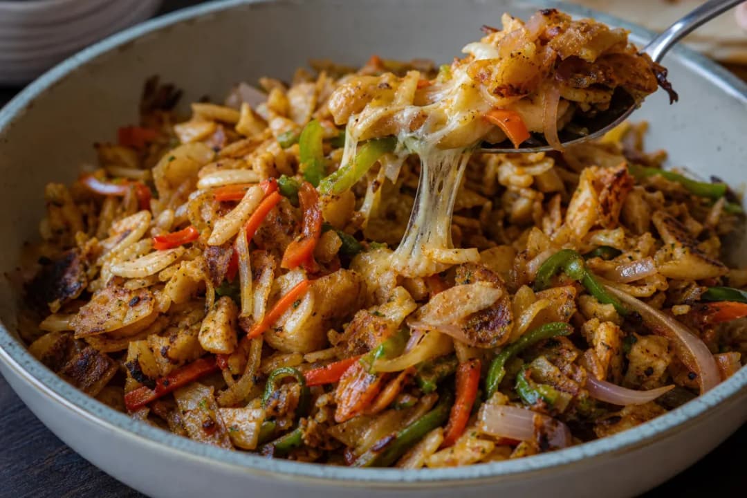 Famous Sri Lankan Kottu Roti with Chicken and Spicy Veggies