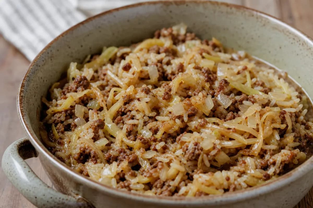 Finnish Cabbage Casserole with Ground Beef and Rice
