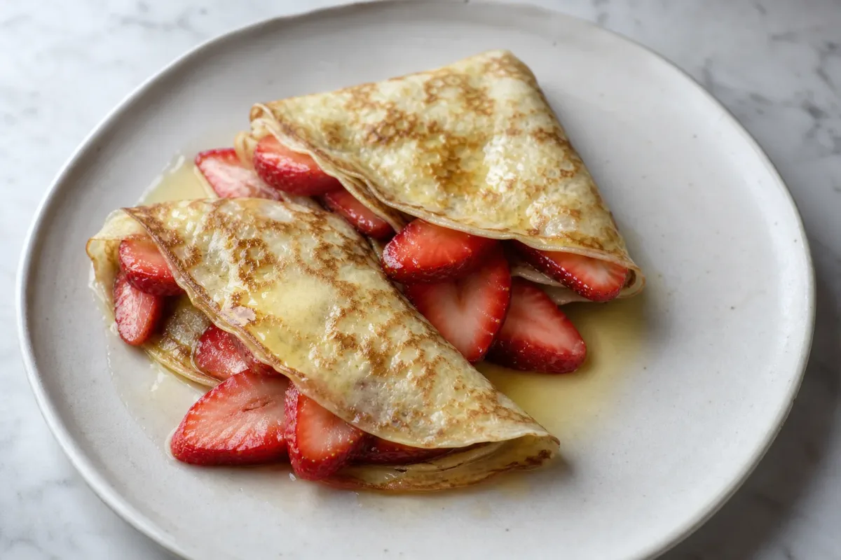 French Crêpes with Strawberries and Chantilly Cream for Dessert