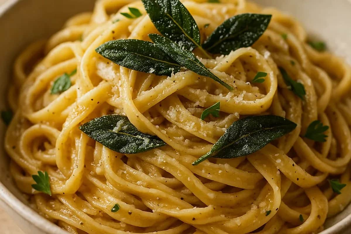 Garlicky Brown Butter Sage Pasta with Crispy Sage — italian recipe, beautifully plated and ready to serve