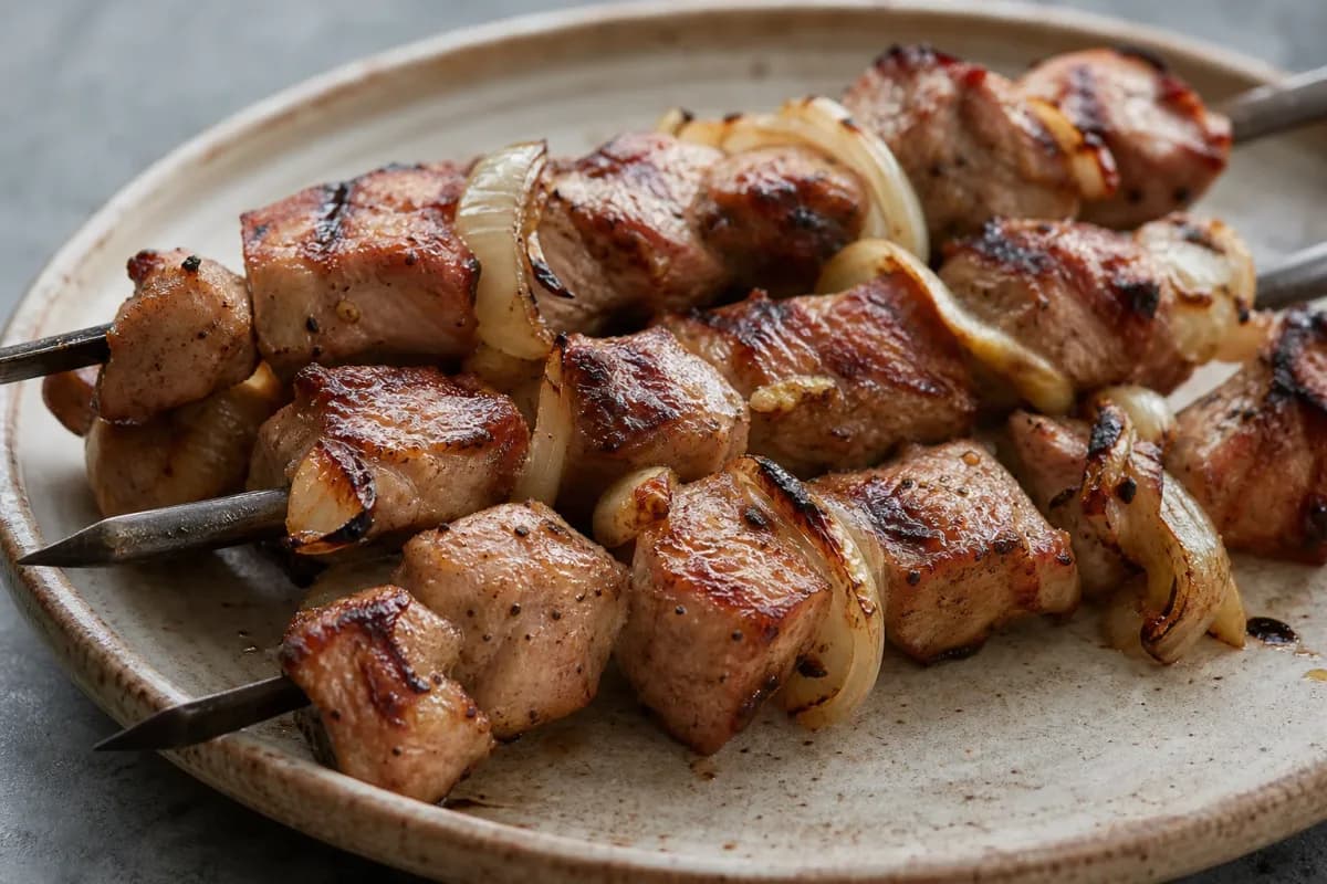 Georgian Mtsvadi Skewers with Marinated Meat and Onions