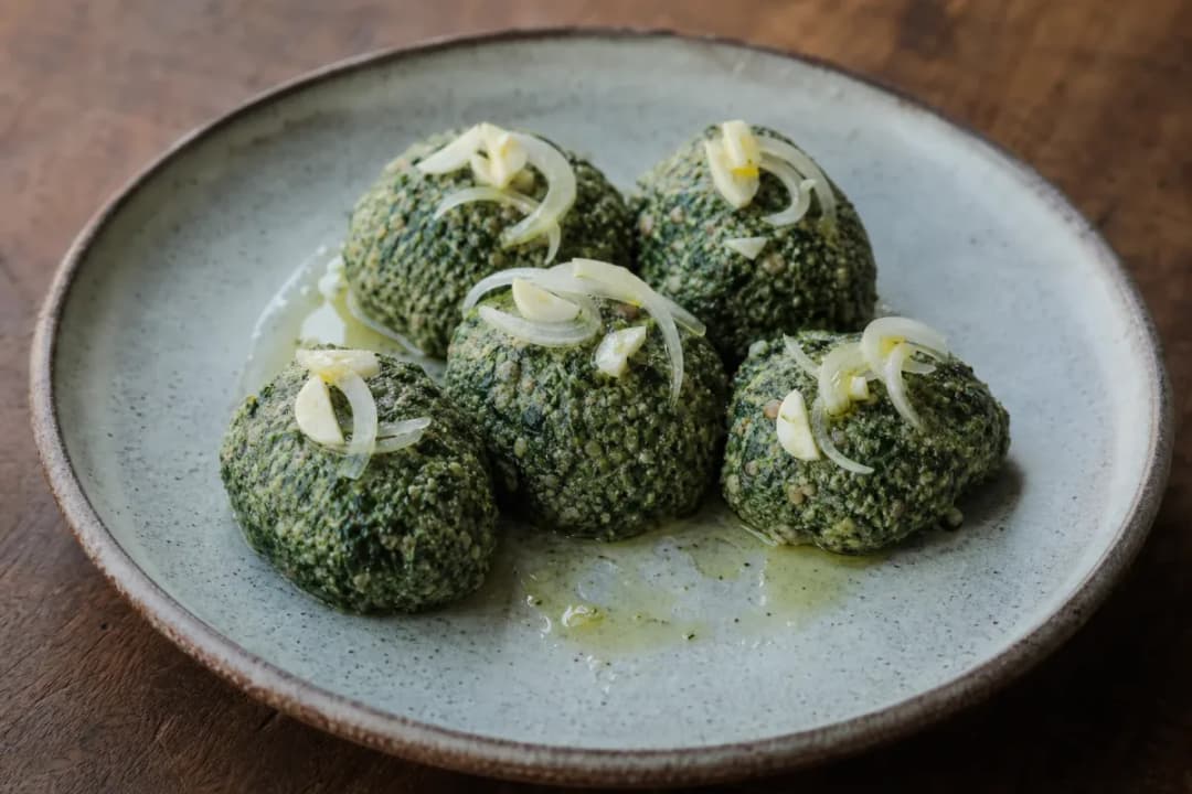 Georgian Pkhali with Spinach, Walnut, and Garlic Mixture