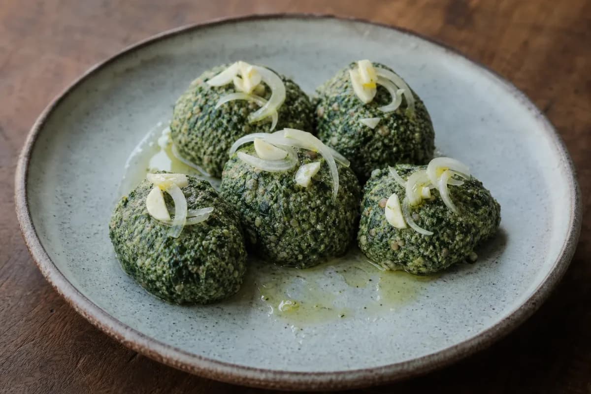 Georgian Pkhali with Spinach, Walnut, and Garlic Mixture