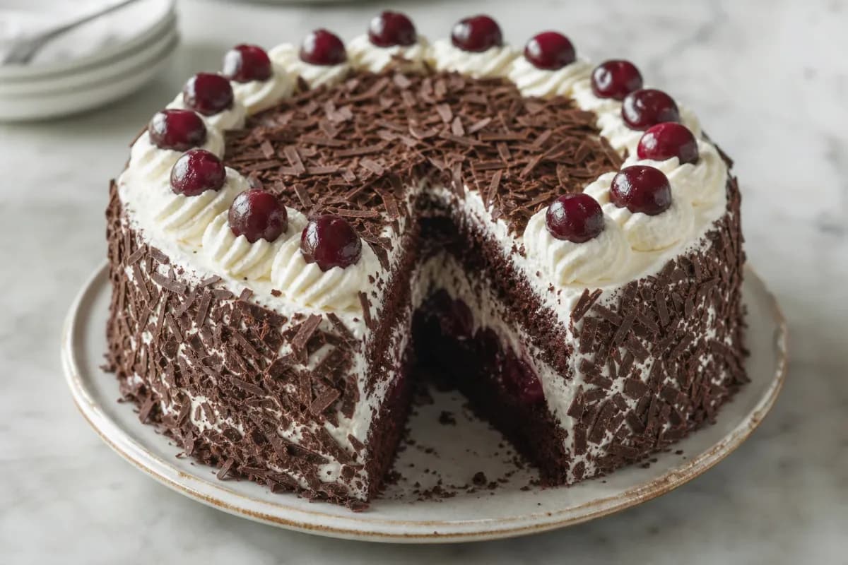 German Black Forest Cake with Cherries and Whipped Cream