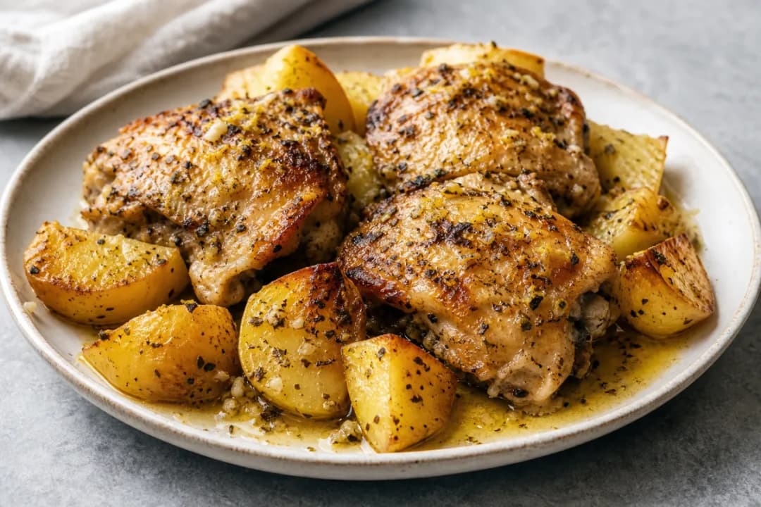 Greek Lemon Chicken with Potatoes and Oregano for Dinner