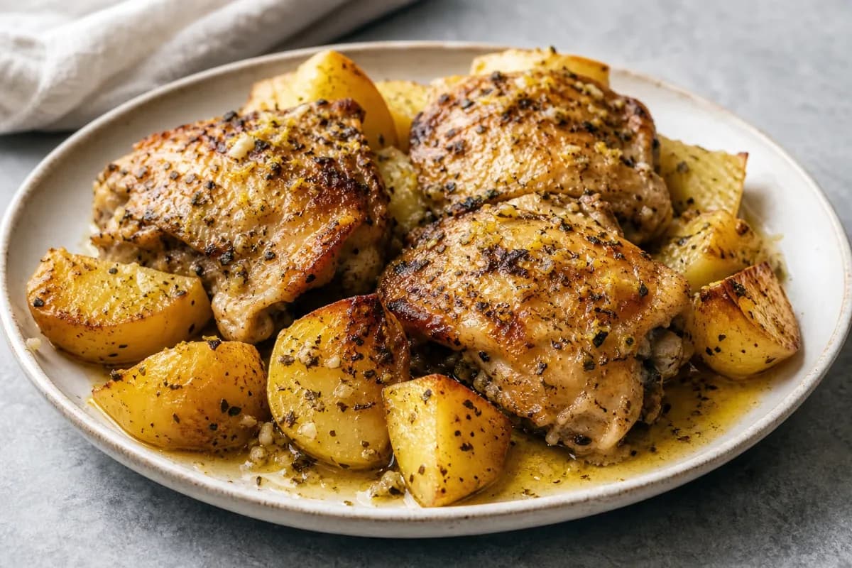 Greek Lemon Chicken with Potatoes and Oregano for Dinner