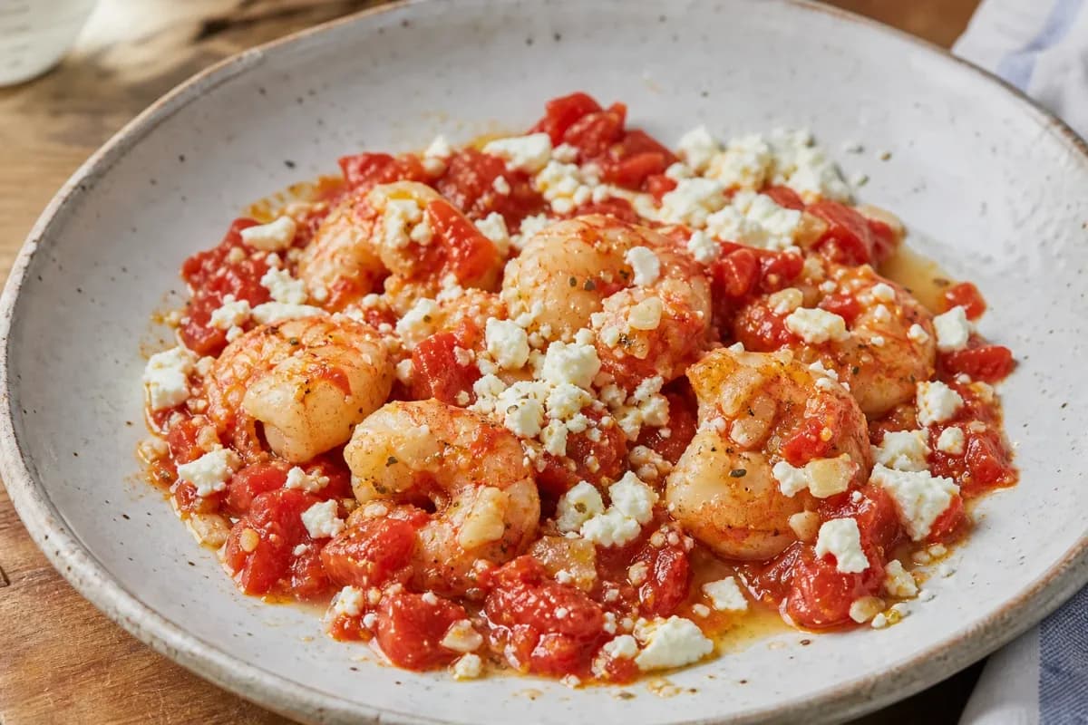 Greek Shrimp Saganaki with Tomatoes and Feta Cheese