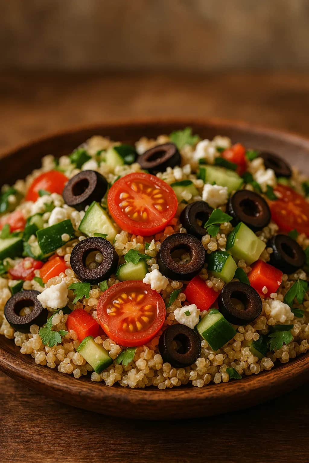 Healthy Mediterranean Quinoa Salad with Fresh Veggies — healthy recipe, beautifully plated and ready to serve
