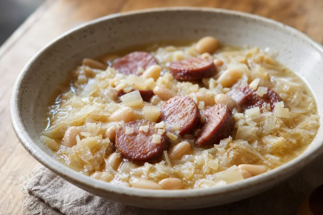 Hearty Slovenian Jota Stew with Sauerkraut, Beans & Smoked Pork