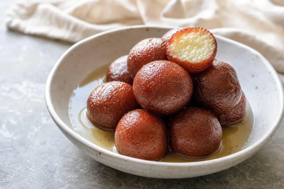 Indian Gulab Jamun with Cardamom Syrup and Rose Water