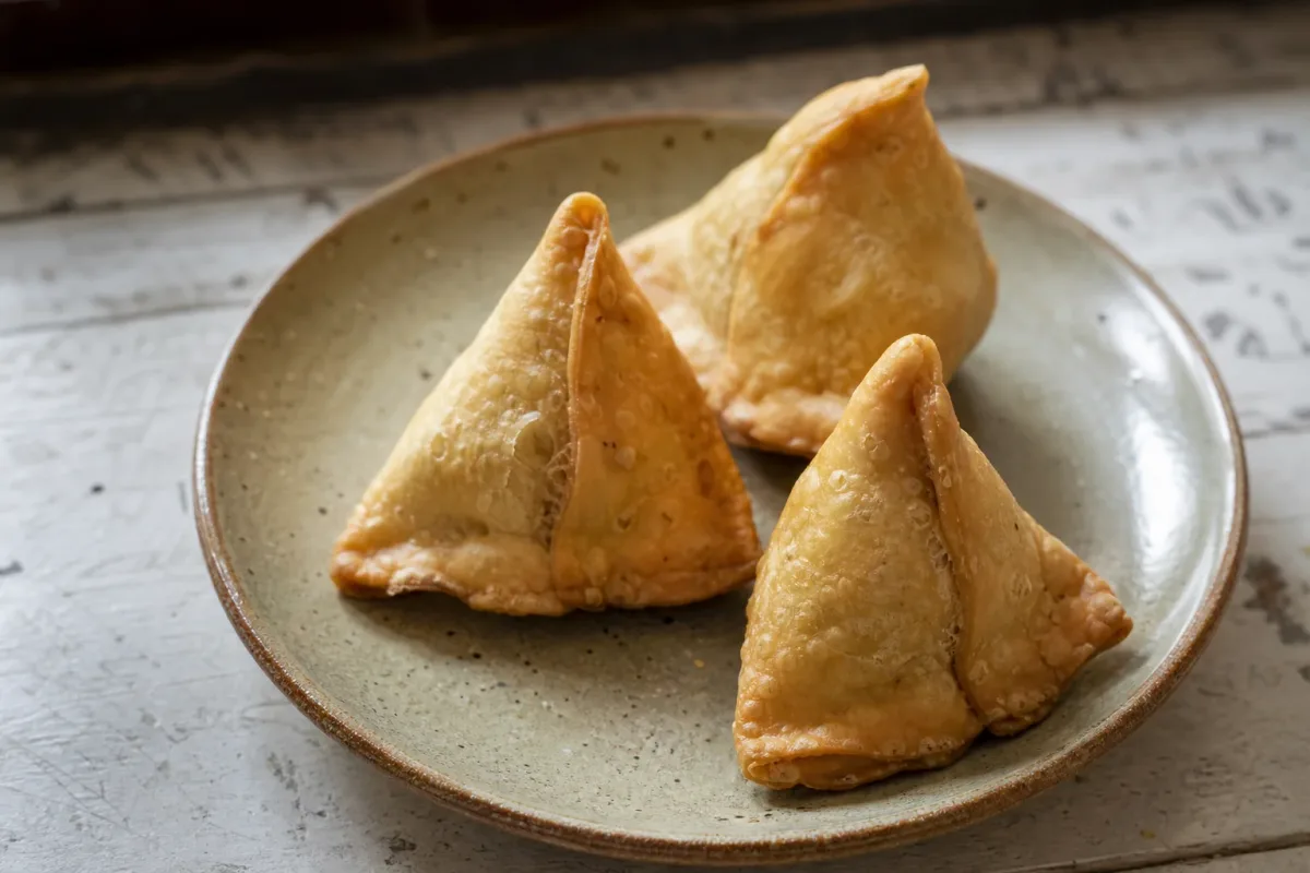 Indian Samosas with Spiced Potato and Pea Filling for Snacking