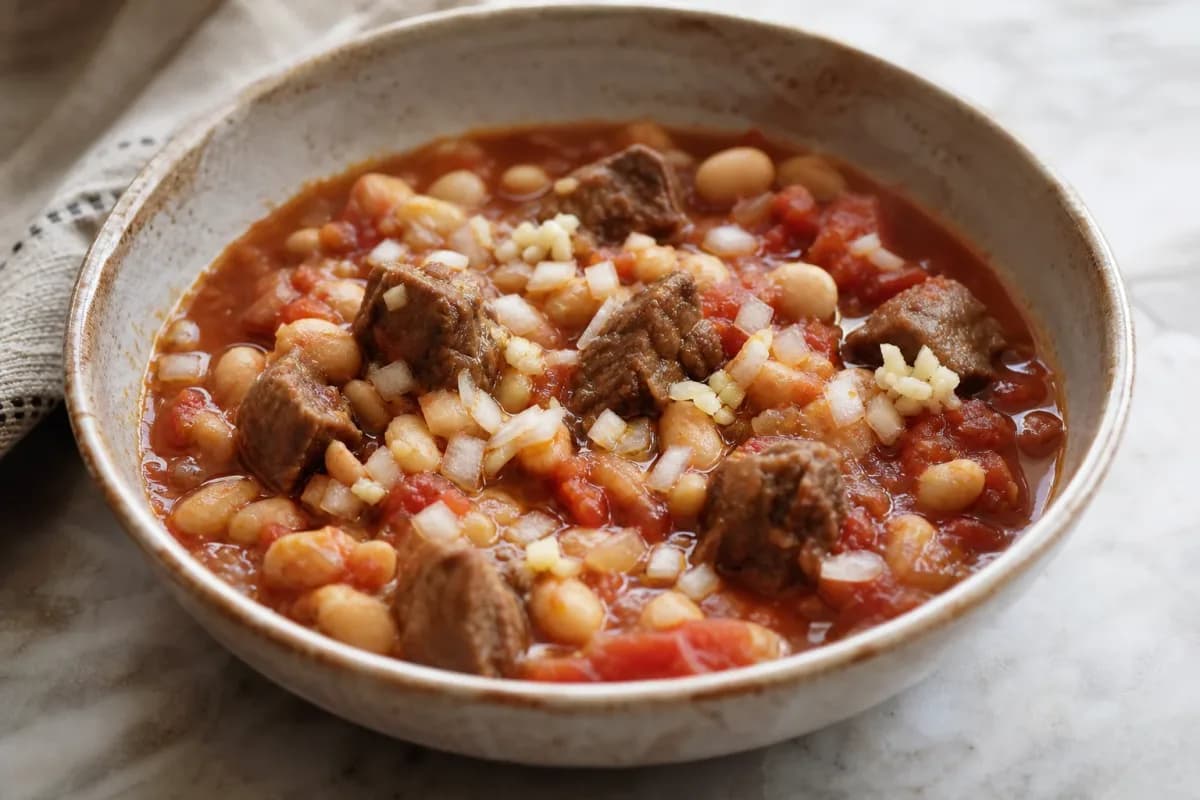Iraqi Fasolia with White Beans and Beef in Rich Tomato Sauce