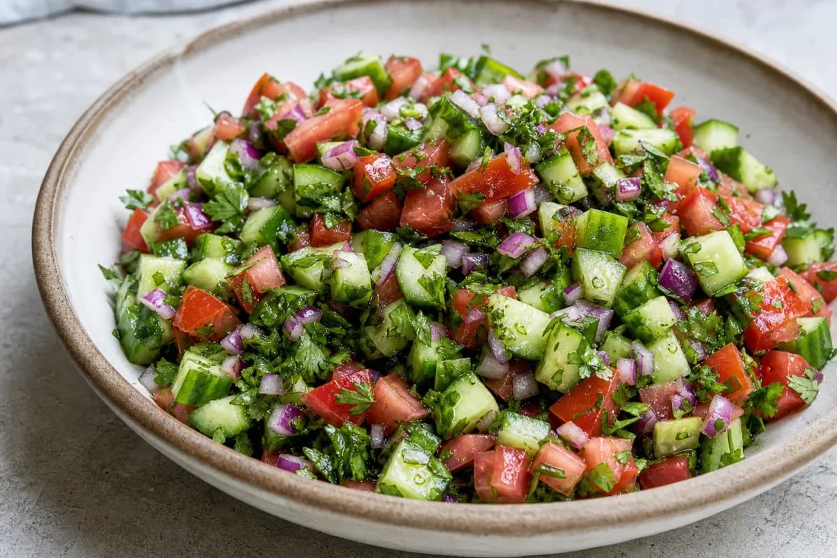 Israeli Chopped Salad with Cucumber, Tomato and Fresh Herbs