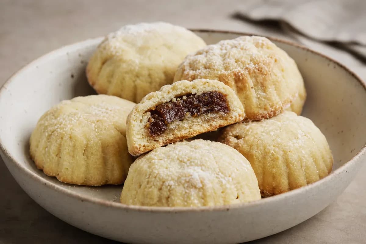 Jordanian Date Maamoul with Semolina and Butter Filling