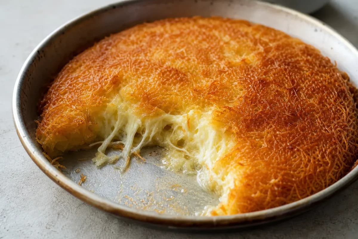 Jordanian Kunafa with Sweet Cheese and Pistachios Topping
