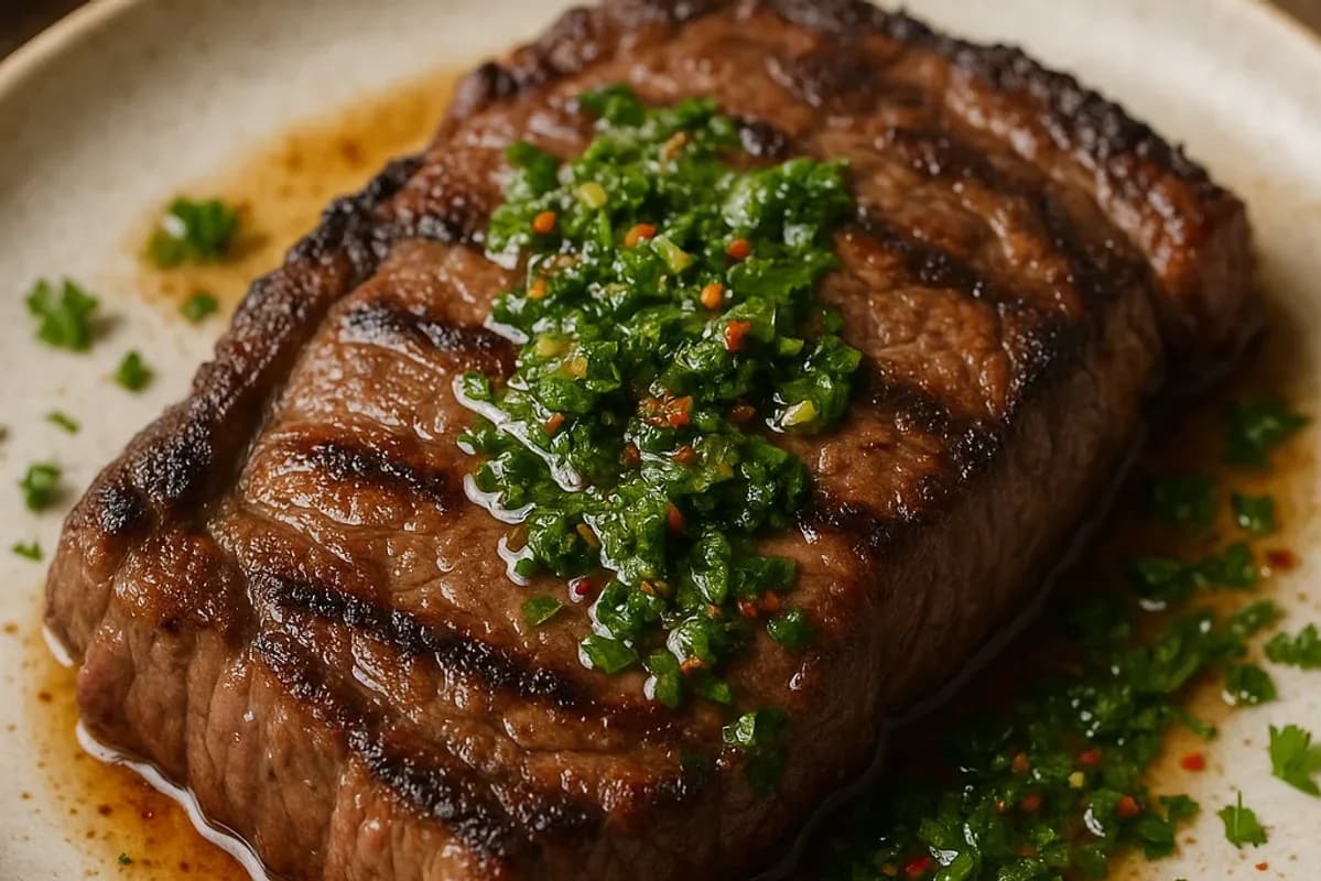 Juicy Argentinian Steak with Fresh Chimichurri Sauce — dinner recipe, beautifully plated and ready to serve