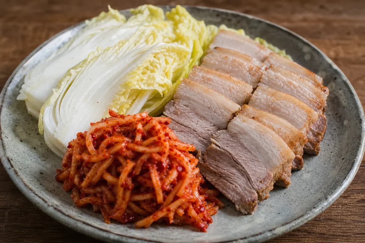 Korean Bossam with Pork Belly and Spicy Radish Side Dish