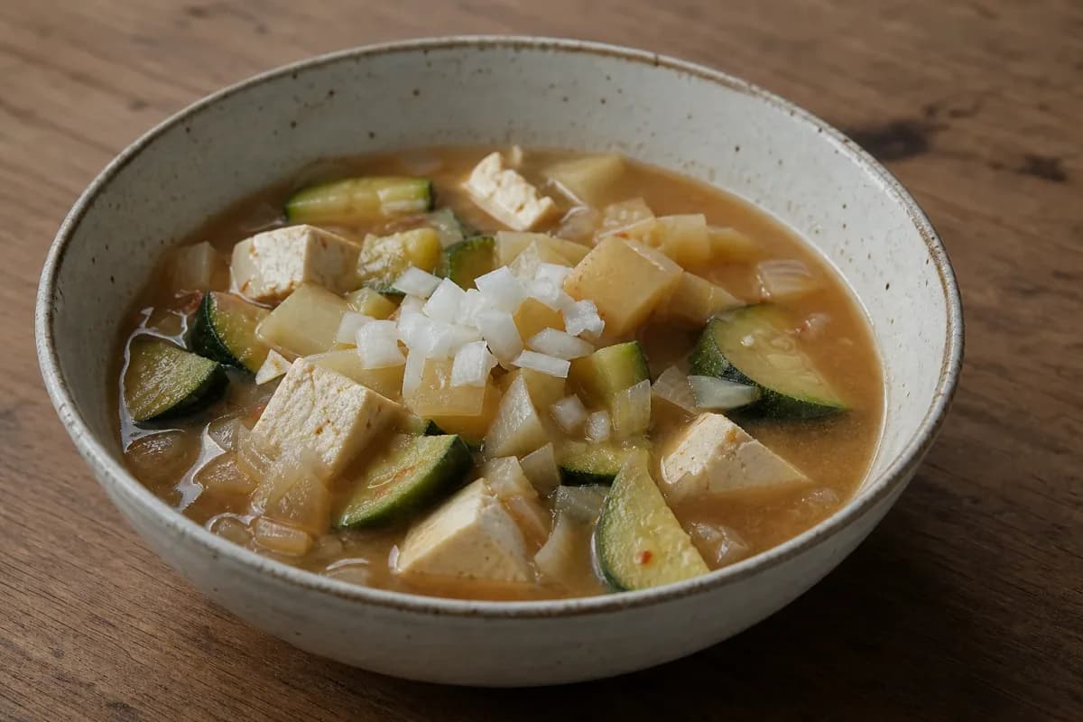 Korean Doenjang Jjigae with Tofu and Fresh Vegetables